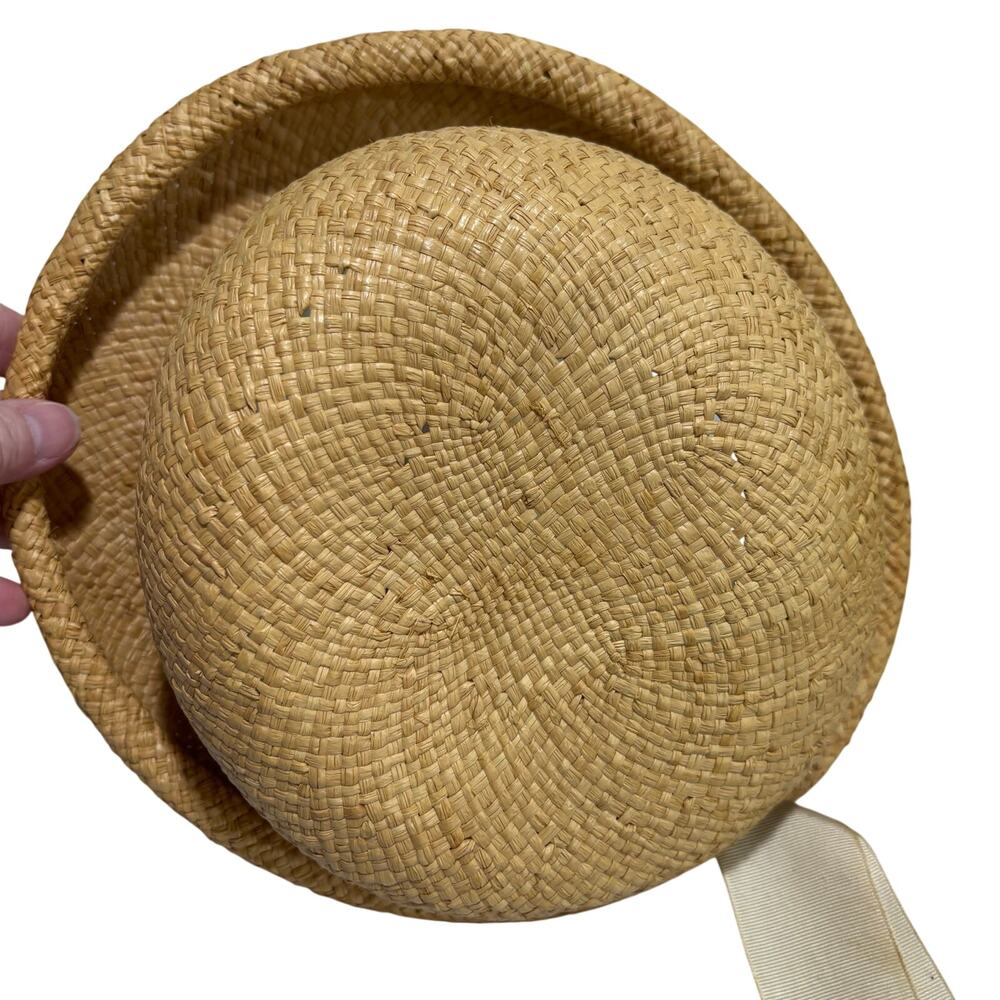Vintage 1920's rolled brim ladies straw hat grosgrain ribbon hatband w/ FLAWS - Picture 8 of 9